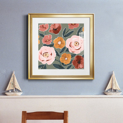 Fleurs magnifiques I - Estampe botanique vintage, encadrée sous verre et sous passe-partout, décoration murale pour salon et salle à manger