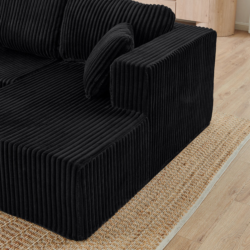 Canapé modulaire en velours côtelé en forme de U avec coussins et deux méridiennes, Velours côtelé noir