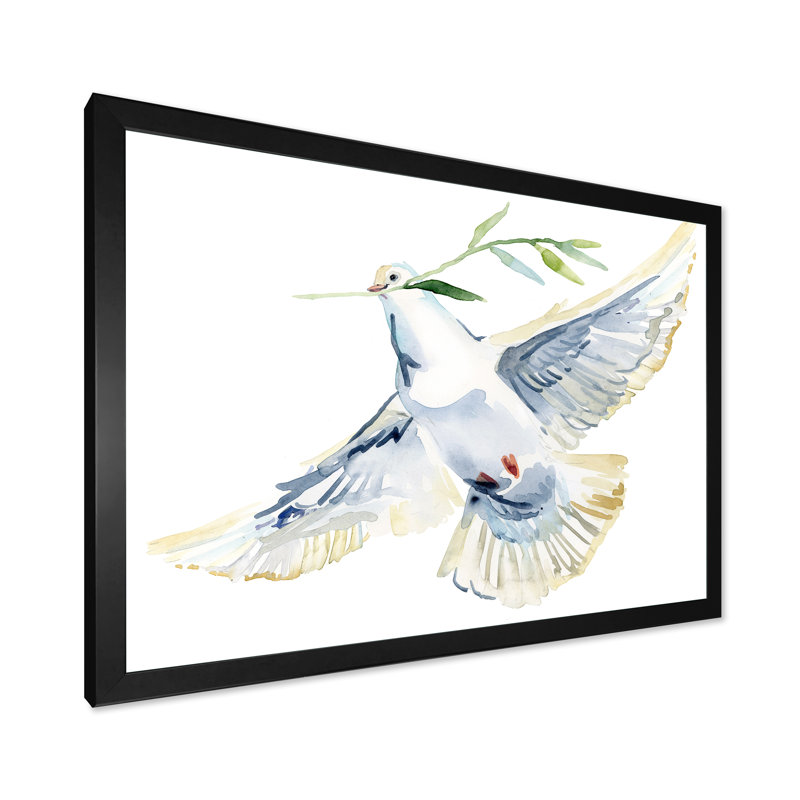 " Flying White Dove Bird III ", Black Picture Frame, 8" H x 12" W x 1" D