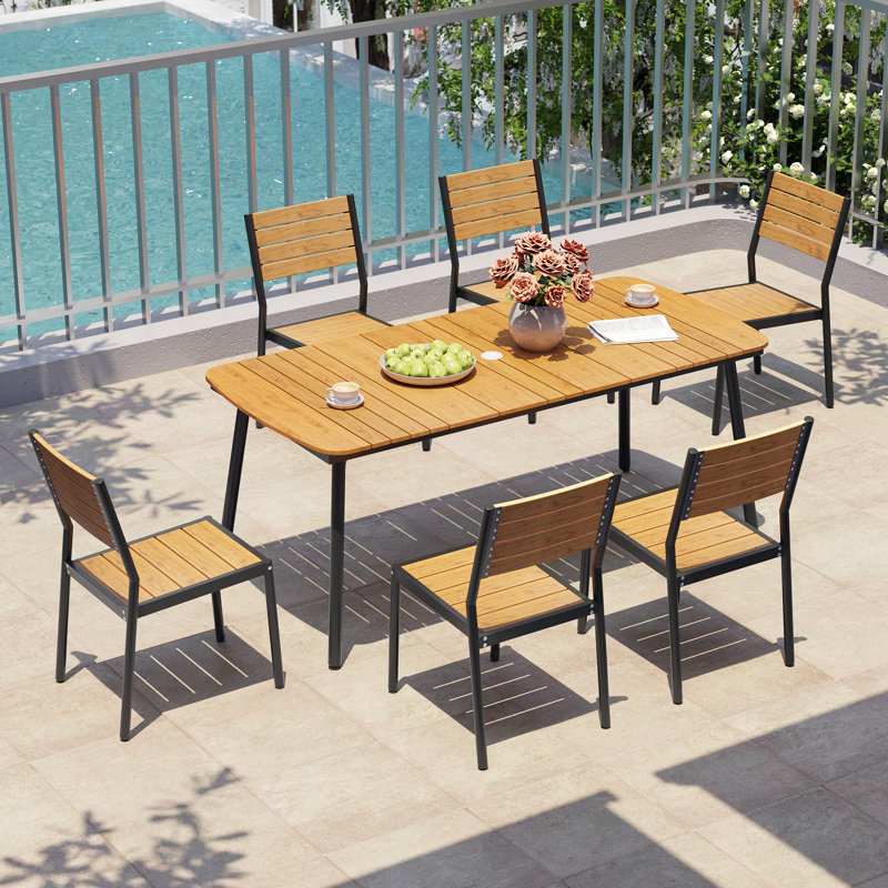6 - Person Rectangular Outdoor Dining Set ( Set of 7 ), Brown/Black