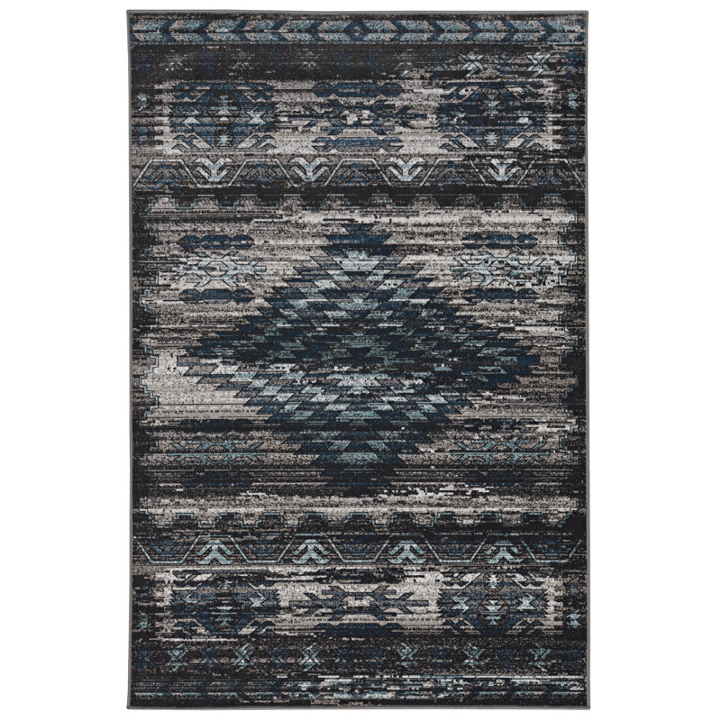 Tapis gris et bleu Miche Wabun, Rectangulaire 8 pi x 10 pi