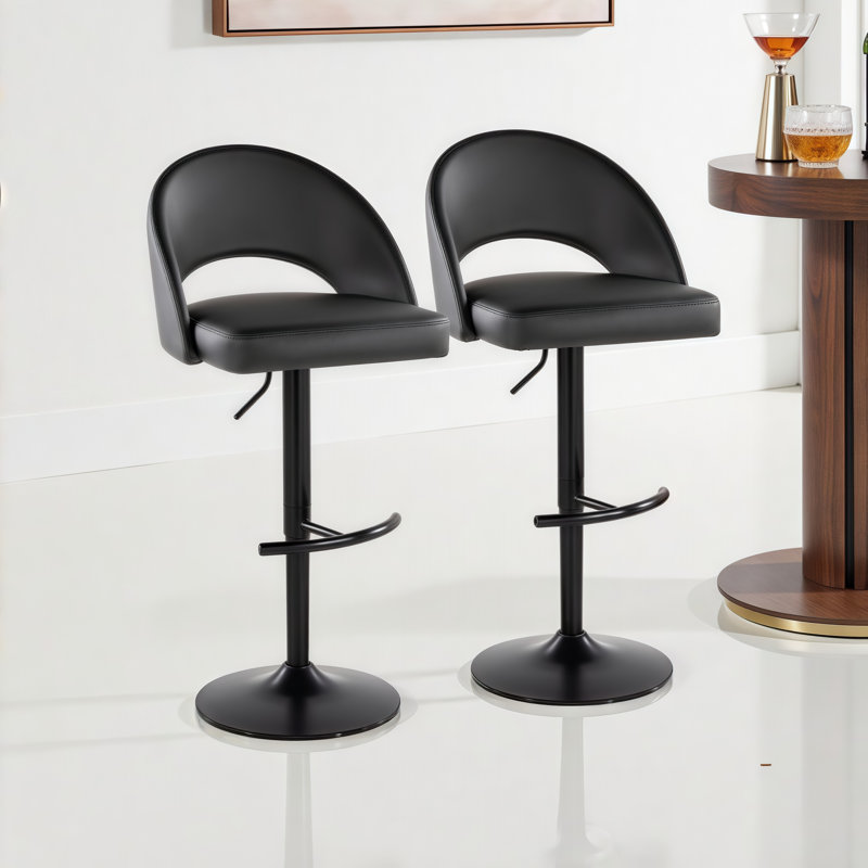 Ensemble de 2 tabourets pivotants contemporains avec hauteur réglable et repose-pieds en T, Noir, Noir