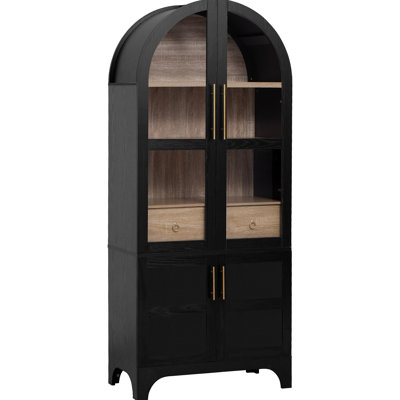 Grand garde-manger arqué avec tablettes de porte, armoire de rangement de cuisine de ferme avec tablettes ouvertes et réglables, tiroir caché et porte en verre, armoire