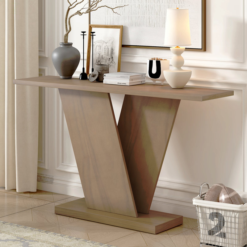 Console Mirod avec placage, base en V pour une polyvalence classique, parfaite pour exposer vos articles préférés, assemblage facile