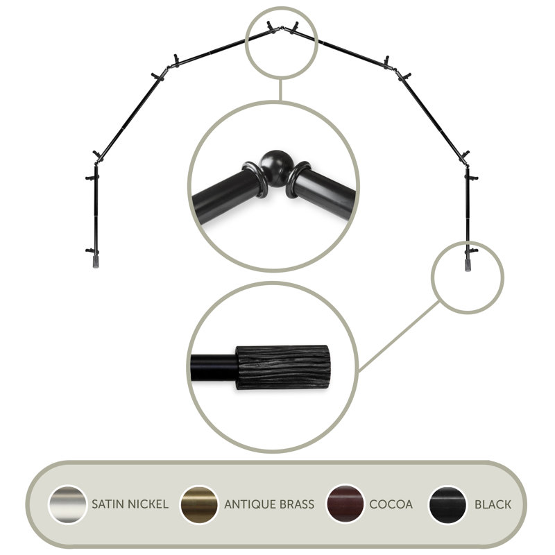 Tringle à rideaux simple ajustable avec baie vitrée de 0,81 po, Noir, 28 po à 48 po (chaque côté)