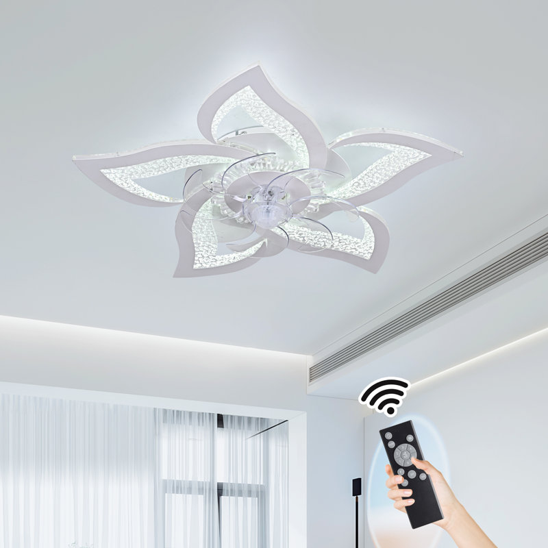 Izzabella 7- Blade Reversible LED Dimmable Ceiling Fan with Light and Remote, White/Clear