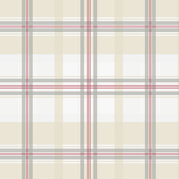 Papier peint écossais 32,7 pi x 20,5 po Surrey, Rouge / beige / gris