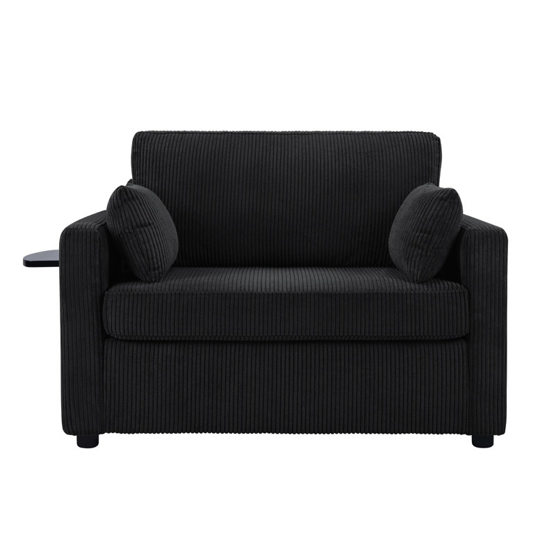 Lit simple de 47,2 po avec surface de couchage rabattable, table d'appoint pliable sur le bras gauche pour les collations, bras de chargement pour accoudoir à droite, petits accessoires de poche, coussins lombaires, espaces en velours côtelé ultra doux, noir