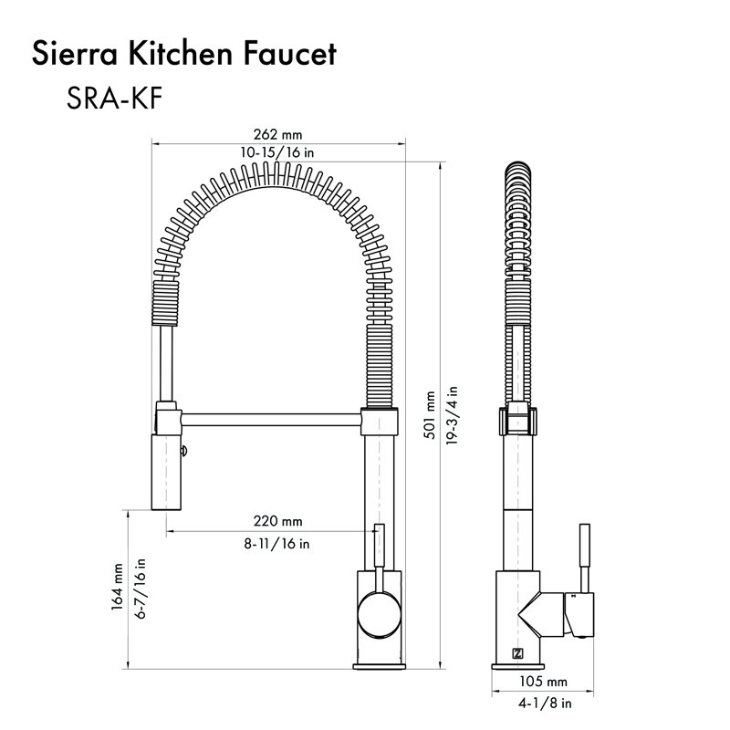 ZLINE Autograph Sierra Pull Down Spring Handle Kitchen Faucet, Matte Black;Champagne Bronze