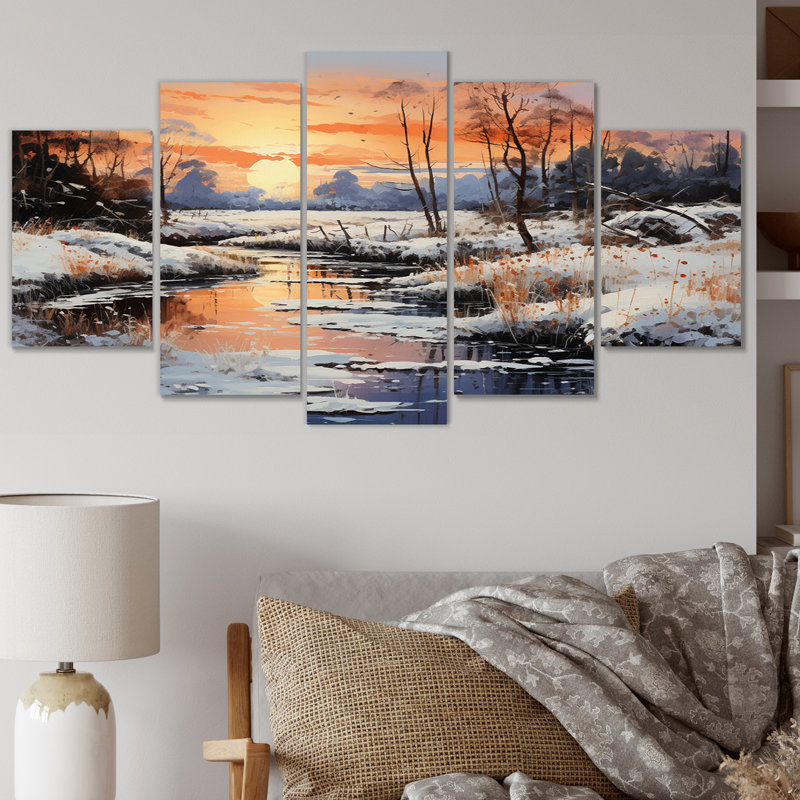«White Winter Harmony II», impression sur toile de paysages - 5 panneaux