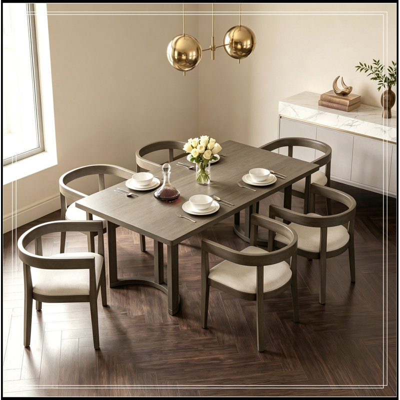 Ensemble de table de salle à manger 7 pièces avec 6 chaises à dossier demi-tonneau, Espresso