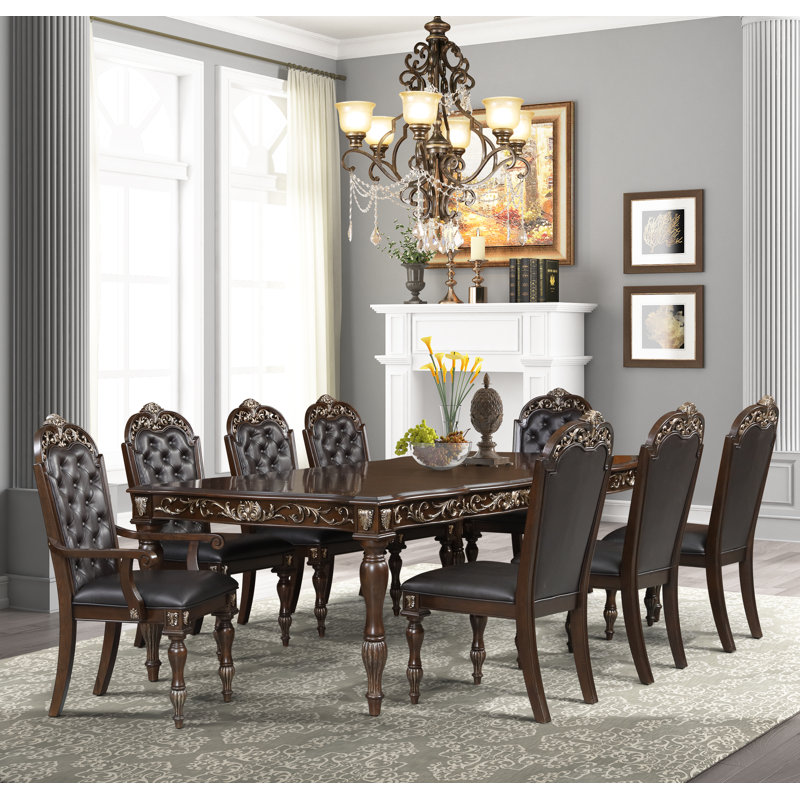 Brown Extendable Rectangular Wood Dining Table with Six Seats