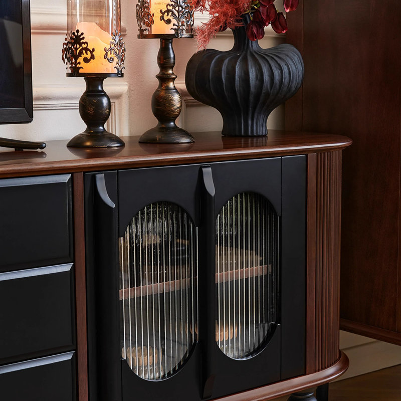 Meuble télé de style français rétro, H 25,2 po x L 78,74 po x l 15,75 po, Noir / brun