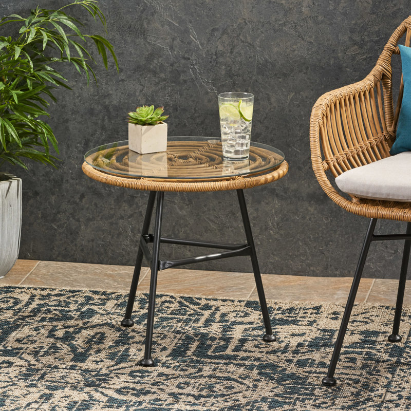 Table d'appoint d'extérieur avec verre brun