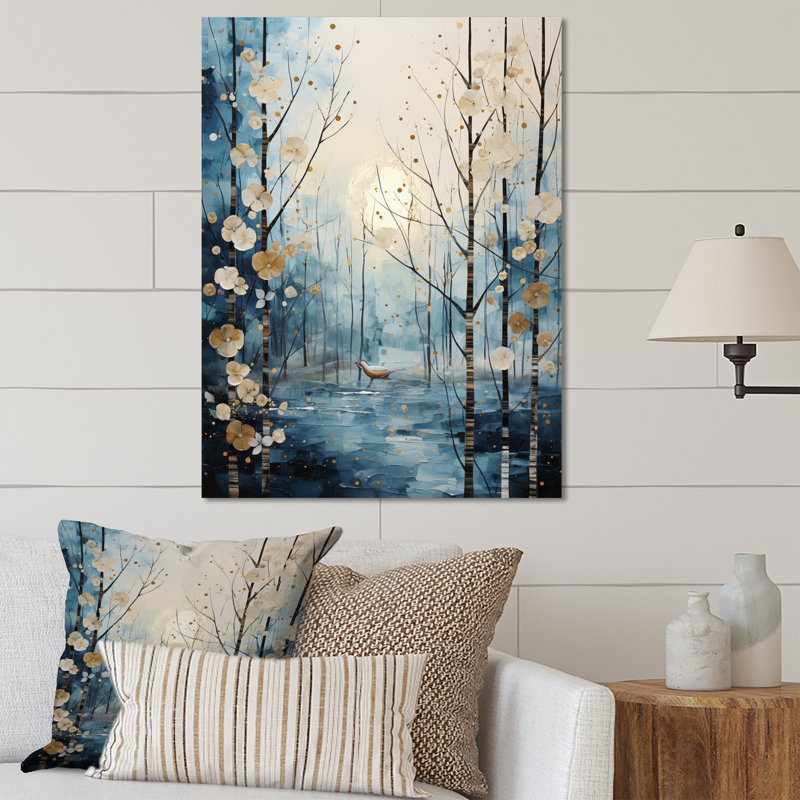 Birch Woods Winter Moonrise IV - Décoration murale florale en métal, H 20 po x l 12 po x P 1 po