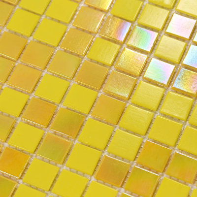 Tuile mosaïque en verre jaune de 11,5 pi² pour piscine, douche de salle de bain et dosseret de cuisine (ensemble de 10, 12,9 po x 12,9 po)