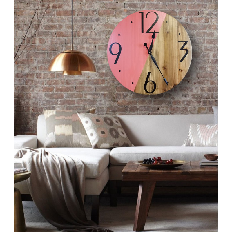 Horloge murale surdimensionnée Shetye, Pêche / brun, Moyen