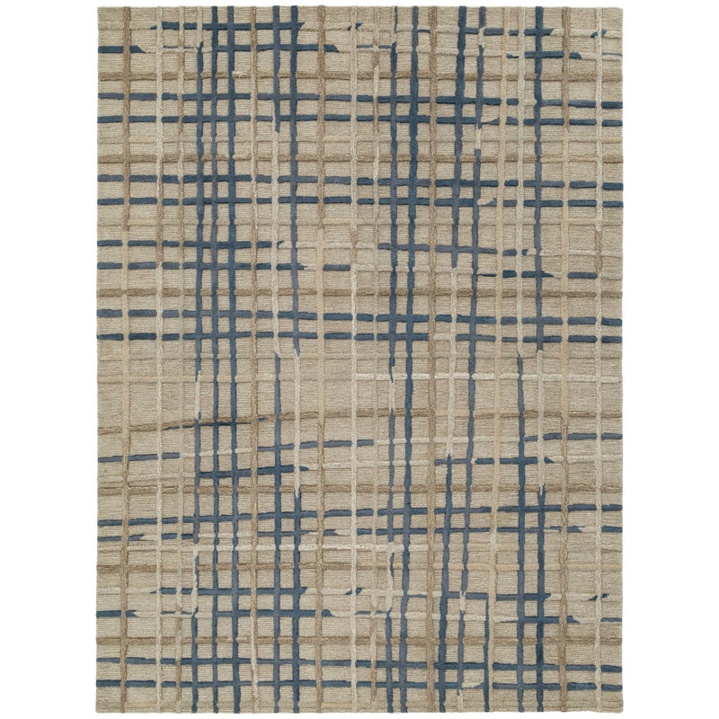Tapis polychrome touffeté à la main, Bleu, Rectangulaire 2 pi x 3 pi