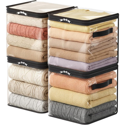 Paquet de 4 sacs de rangement pour vêtements transparents de 18 L, sacs de transport pliables en vinyle avec fermeture à glissière, contenants de rangement pour chandails, couvertures et draps