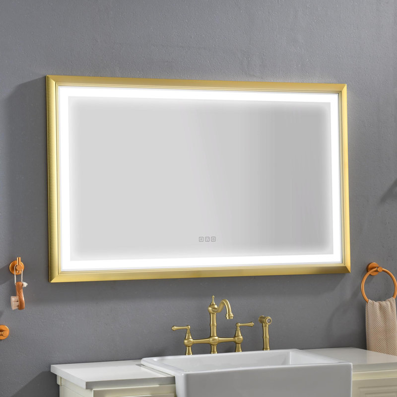  Miroir de salle de bain à DEL avec cadre en aluminium, miroir de meuble-lavabo mural, antibuée, mémoire, 3 couleurs, gradation continue