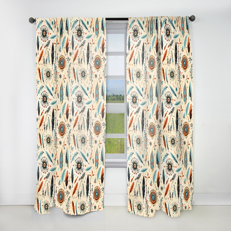 Beige rétro nomade Ii motif Boho II - rideau boho - rideau obscurcissant abstrait - 1 panneaux, L 52 po x L 63 po