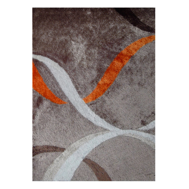 Tapis brun à poils longs touffeté à la main 5 pi x 7 pi