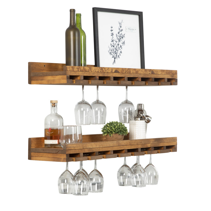 Bouley Solid Wood Wall Mounted Wine Glass Rack, Walnut, 4.25" H x 30" W x 10" D