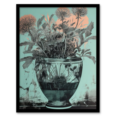 Melio Thistle Flowers In Vase Turquoise Pink Scottish - Single Picture Frame Print