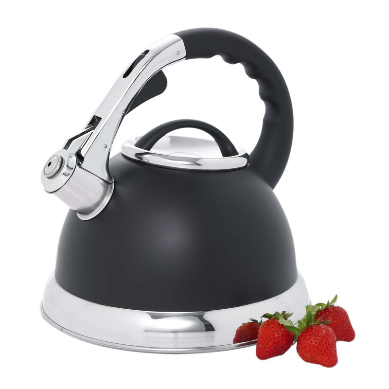 Bouilloire à sifflet en acier inoxydable Creative Home Camille 3 pte avec fond en aluminium, Noir