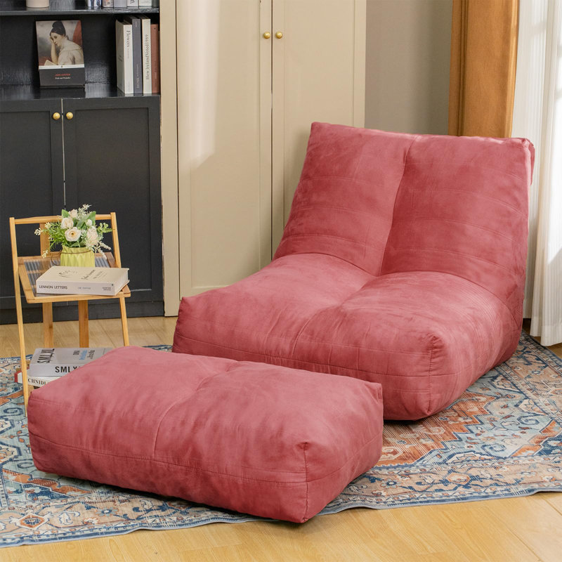 Fauteuil à billes en suède de luxe avec repose-pieds - Mousse haute densité, Rose