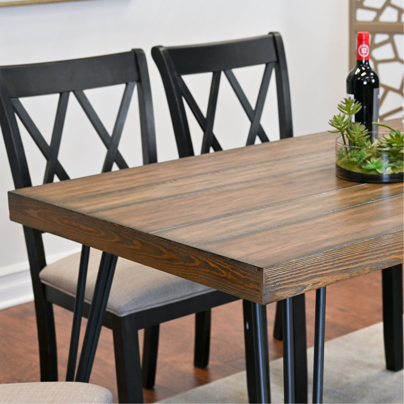 Ensemble de salle à manger 7 pièces, table à manger en épingle à cheveux avec 6 chaises à dossier croisé, noir riche