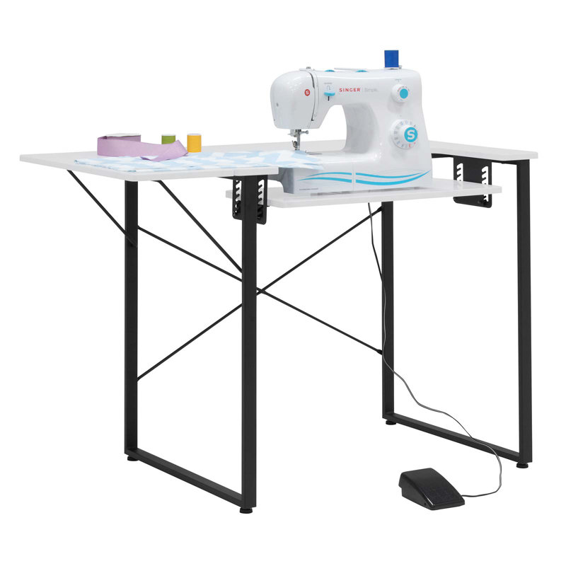Table de couture 41 "x 10,5" avec plateforme pour machine à coudre, Blanc