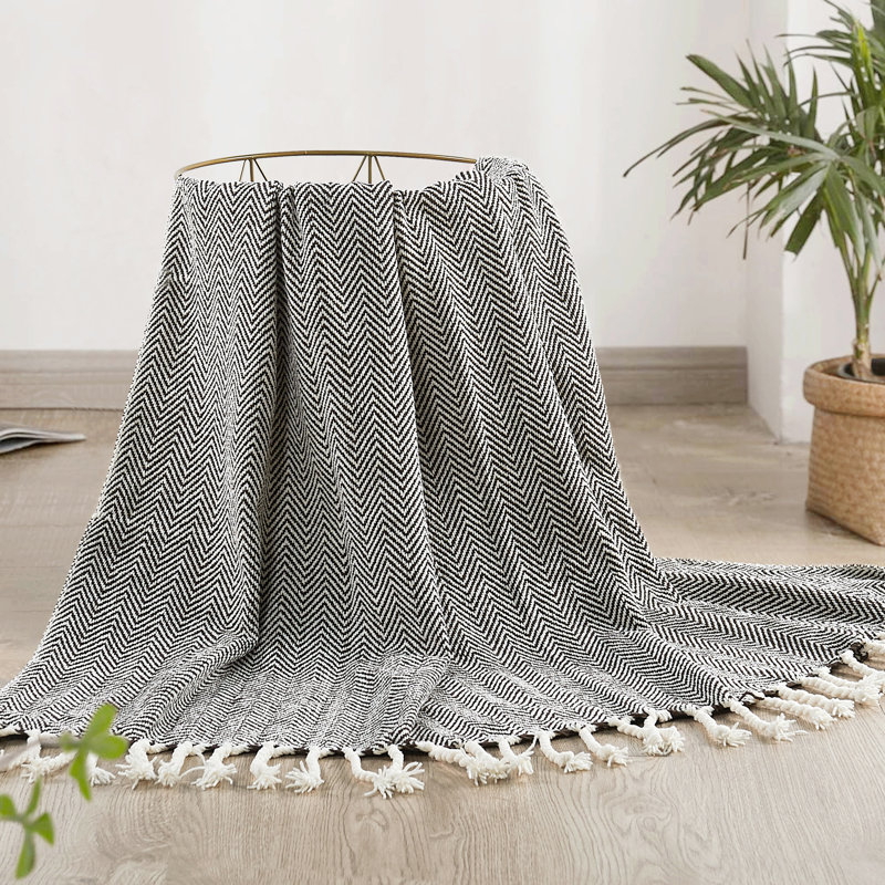 Herringbone Textured Throw Blanket, Charcoal Gray