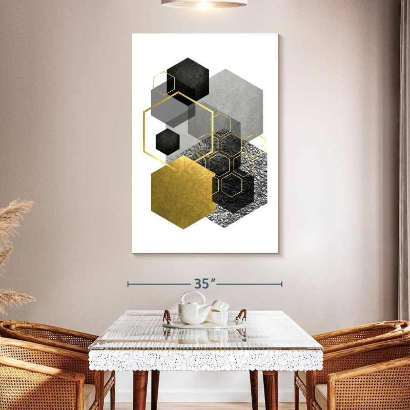 Avery Black Grey Gold Geo I, 51" H x 34" W