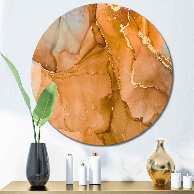 «Brown Luxury Abstract Fluid Art III», art mural moderne en métal, H 23 po x l 23 po x P 1 po