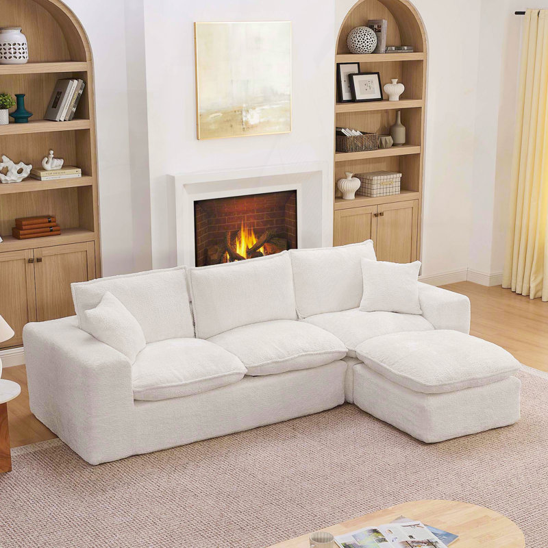 Canapé modulaire en L avec repose-pieds Modular Boucle, Beige