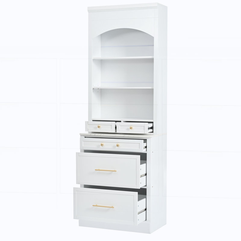 Vitrine avec 5 tiroirs de rangement et tablette réglable, White