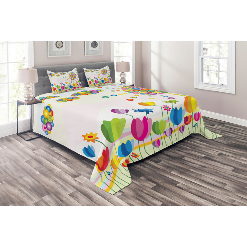 Cloud Floral Coverlet, King Bedspread + 2 Shams