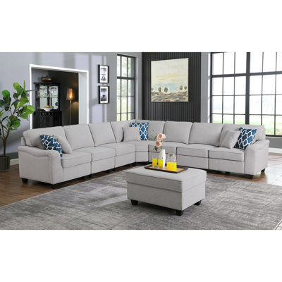 Modern Sofa Leo Woven 7Pc Modular L-Shape Sectional Sofa And Ottoman