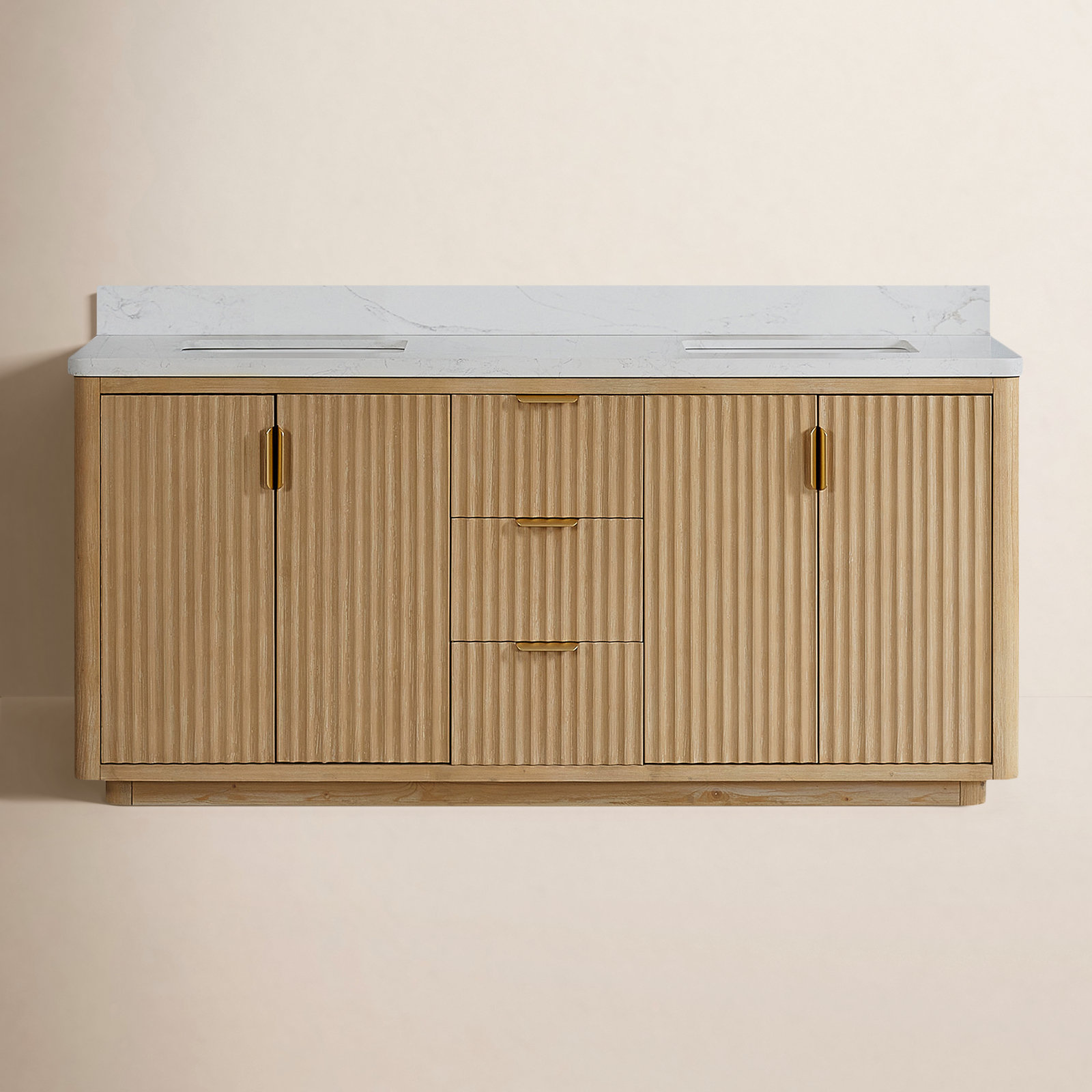 Adela 72'' Double Bathroom Vanity, White, Gold, Brown