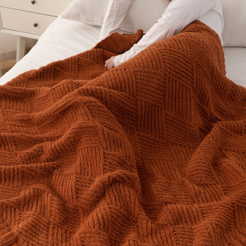 Soft Textured Plush Blanket,50"X60", Caramel