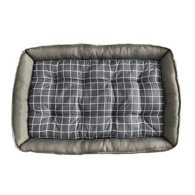 Lit pour chien à carreaux gris M