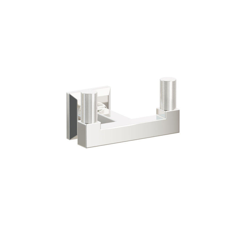 Emtek Select Double Hook w/ Chamfered Square Rosette, Square Stem & Knurled Tip, Polished Nickel