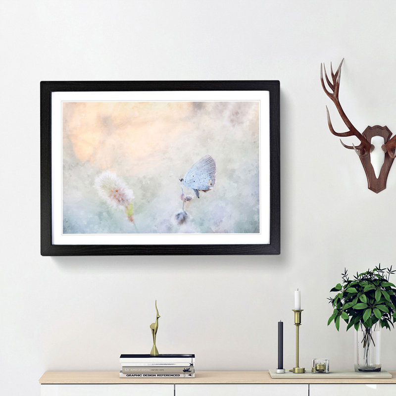Tailed-Blue Butterfly - Picture Frame Painting Print, Black Framed, 33cm H x 45cm W x 2cm D