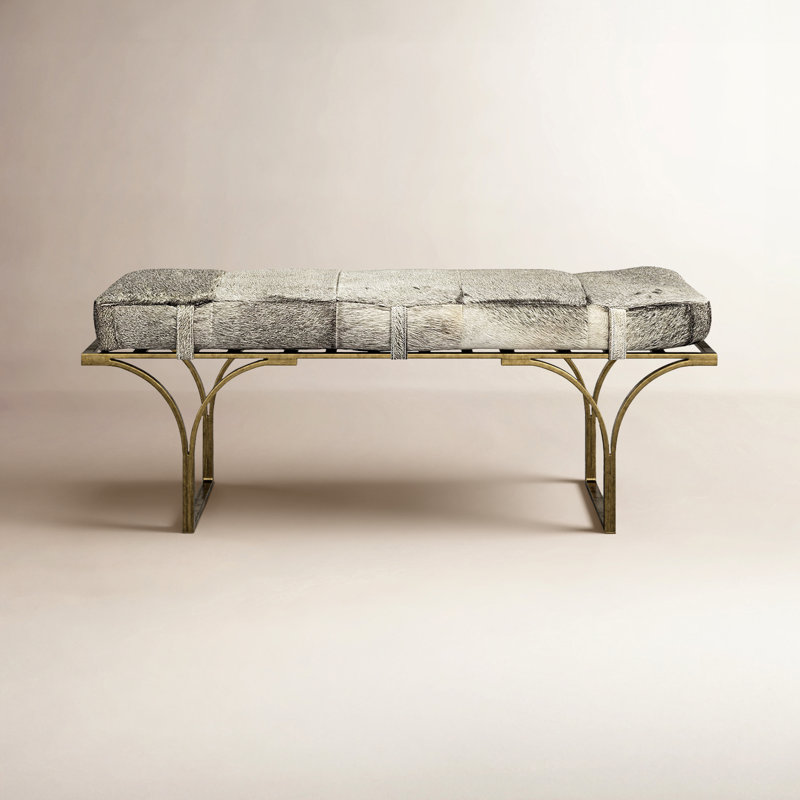 Magnolia Upholstered Bench, Gray Hair on Hide Genuine Leather
