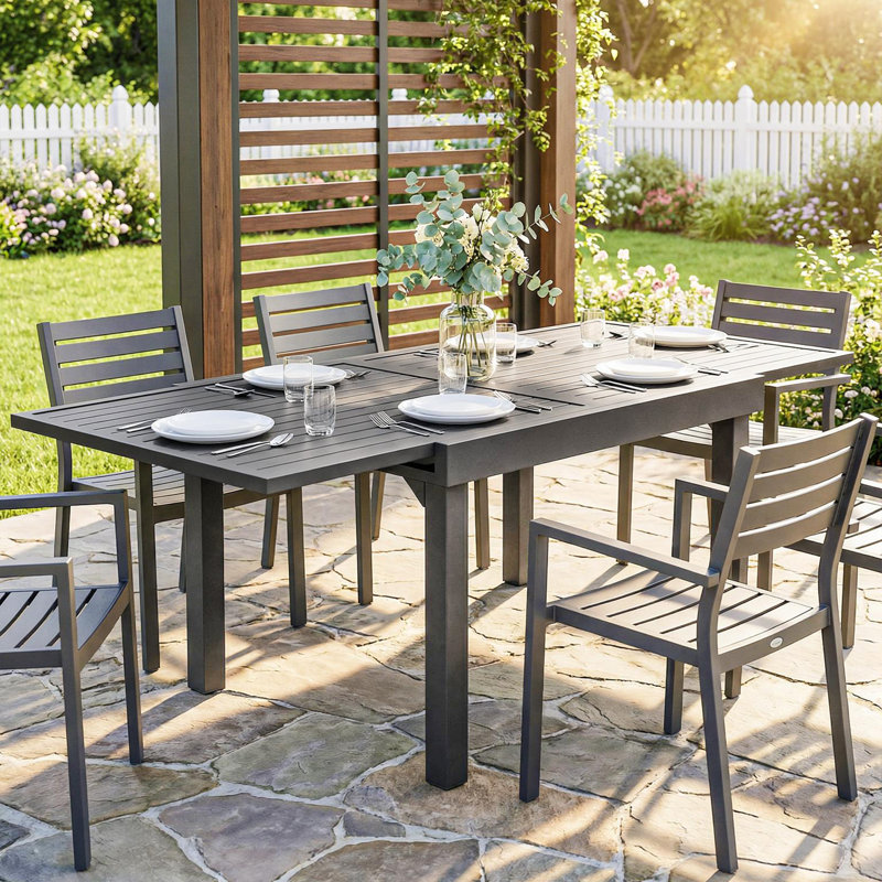 Rectangular Outdoor Dining Table , cm W cm D, Grey, 75cm H x 180cm W x 90cm D