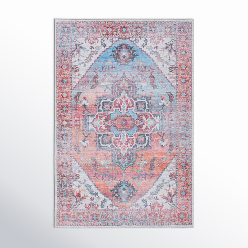 Katelyn Oriental Pink/Blue/Black/Ivory Area Rug, Rectangle 4' x 6'