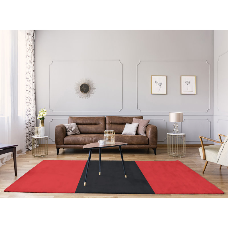 Tapis à rayures rouge/charbon à rayures, Rectangle 8 pi x 10 pi