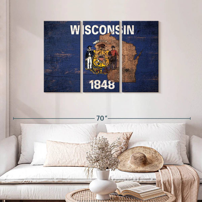 Borges State Map Over Wisconsin Flag, 28" H x 45" W
