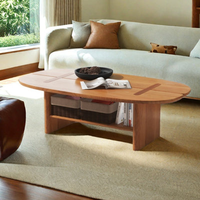 Solid Wood Coffee Table with Clover Design